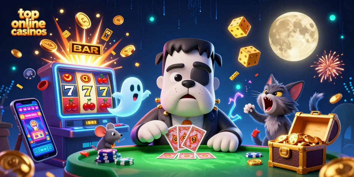 Experience the excitement of top online casinos with our vibrant 3D casino scene showcasing thrilling games and characters.