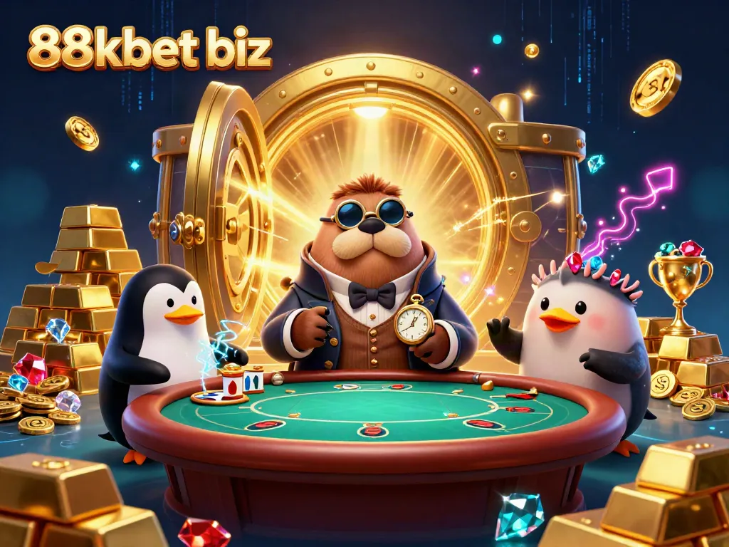 Experience thrilling poker action at 88kbet biz with a sophisticated walrus, penguin dealer, and bluffing pufferfish.